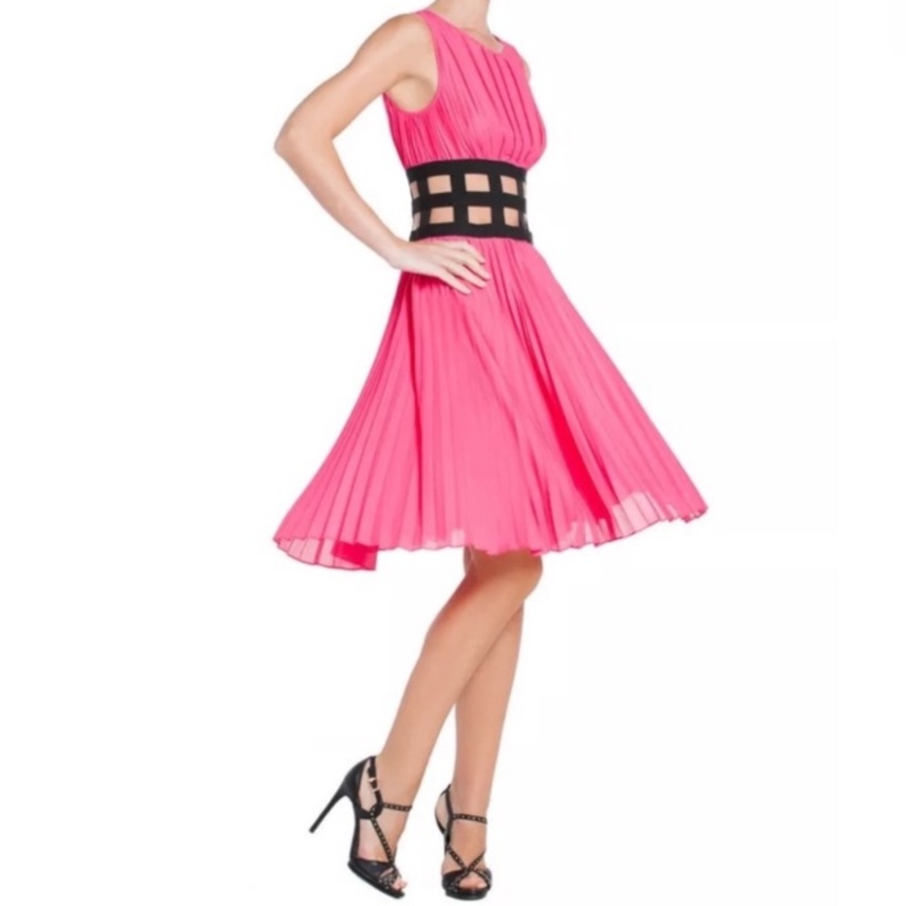 BCBG MaxAzria Pink Gisele Dress Pleated A Lined Cut Out Waist Cocktail